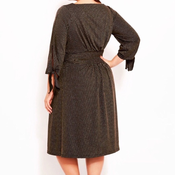 Ashley Stewart gold and black metallic striped dress 6X (34/36) New - Picture 2 of 5